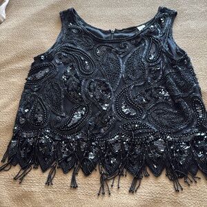 Sequins and black hand beaded top paisley’s lined silk zippered back elegant